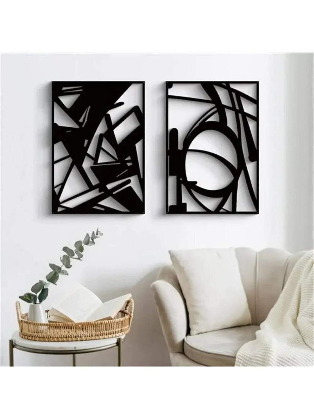 Glamativity Metal Wall Art Set Black Abstract 3D Line Decor for Home Room